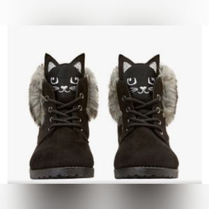 FabKids Furlined Cat face boots, Kids (girls) black size 8
